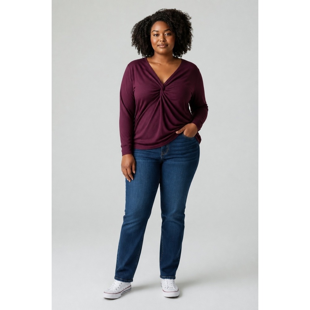 Time and Tru Womens XXL/20 Dark Berry Twist Front Long Sleeve V-Neck Top NWT
